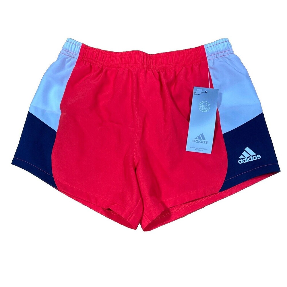 Adidas Girls Big Elastic Waistband Colorblock Woven Short Vivid Red Size S (7/8)